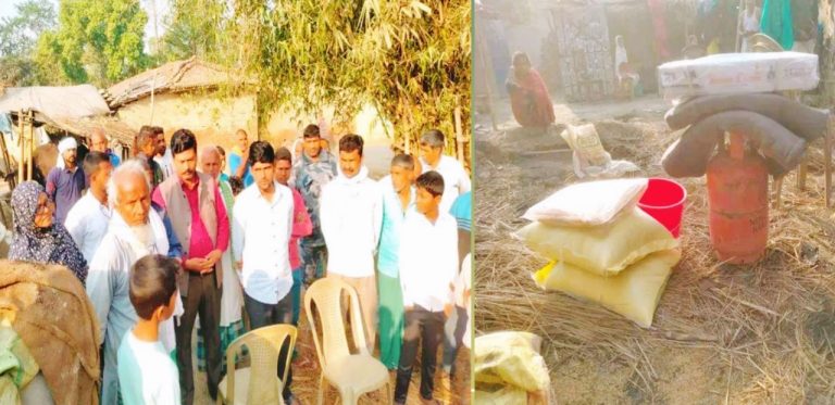 ईशनाथ नगरपालिका पुर्व नगर प्रमुख सन्तोष मेहताले अग्नि पिडितलाई राहत वितरण