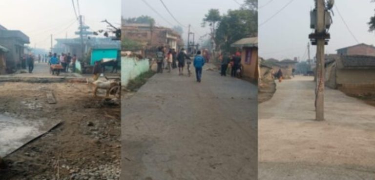 देवाही गोनाही नगरपालिका,५ पिप्रामा गुणस्तरहिन सडक ढलानमा पिपिसी सिमेन्ट प्रयोग स्थानियहरुद्वारा विरोध
